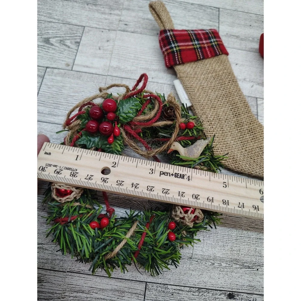Rustic Christmas Bundle‎ of Chesapeake Bay Candle, Burlap Stocking, Mini Wreath